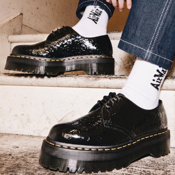 Dr Martens 1461 Holly Platform Shoes Black Patent Leather - Picture 1 of 8